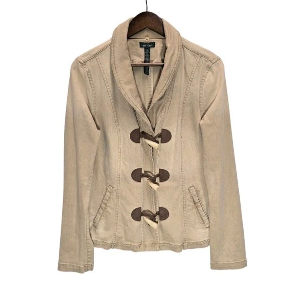 Vtg Ralph Lauren LRL Women Tan Toggle Jacket Cotton Canvas Sz 12 Shawl Collar
